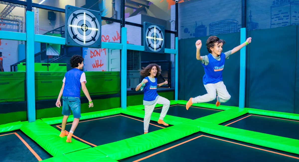 Kids mid-game on the dodgeball court