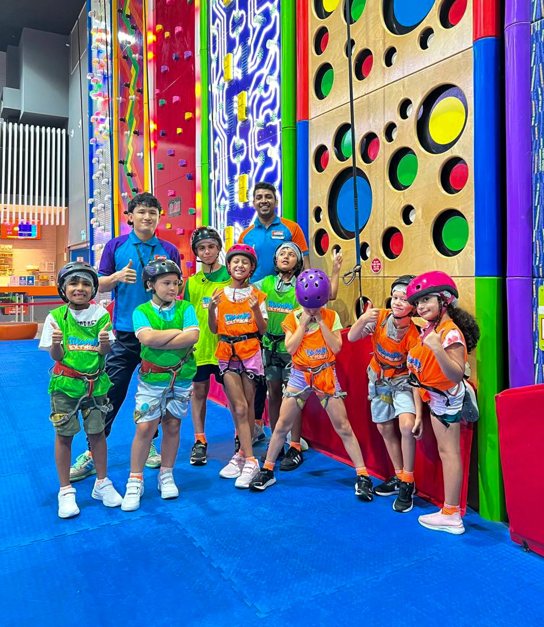 Kids wall climbing at Trampo UAE